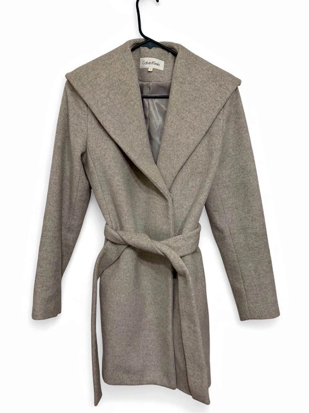 Calvin Klein Wrap Wool blend Trench Coat in Light Heather Grey Size 2 Like New